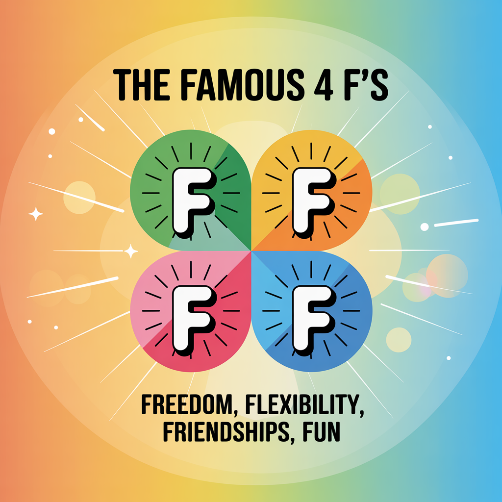Diagram showing Freedom, Flexibility, Friendships, and Fun